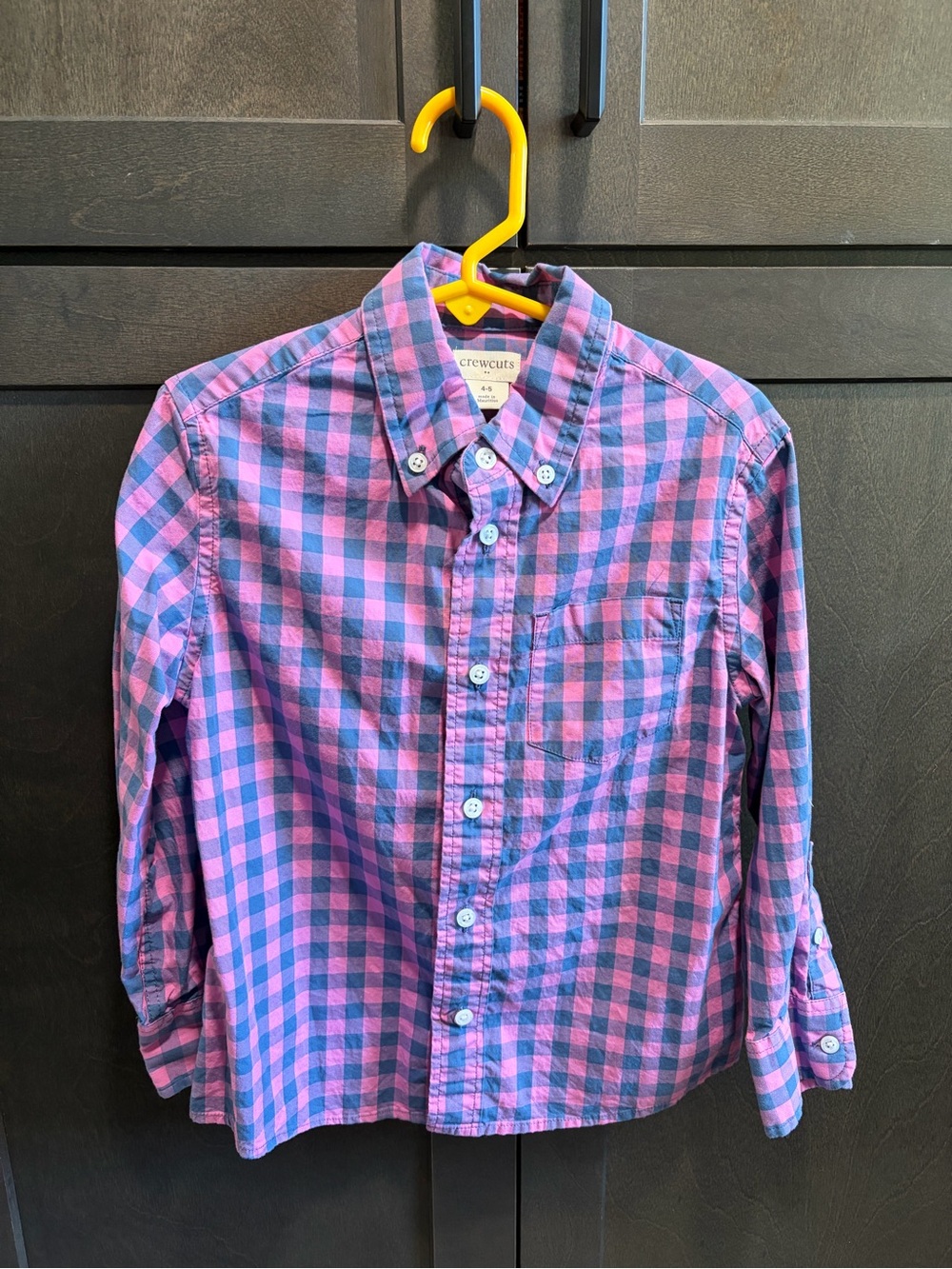 Crewcuts J.Crew Boys Pink Blue Gingham Button Down Shirt 4-5